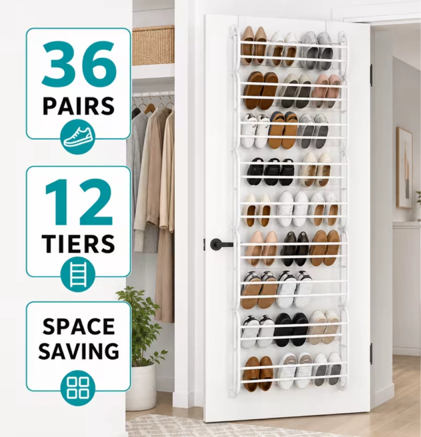 Over-the-Door 36 Pair Shoe Organizer Rack - photo 2