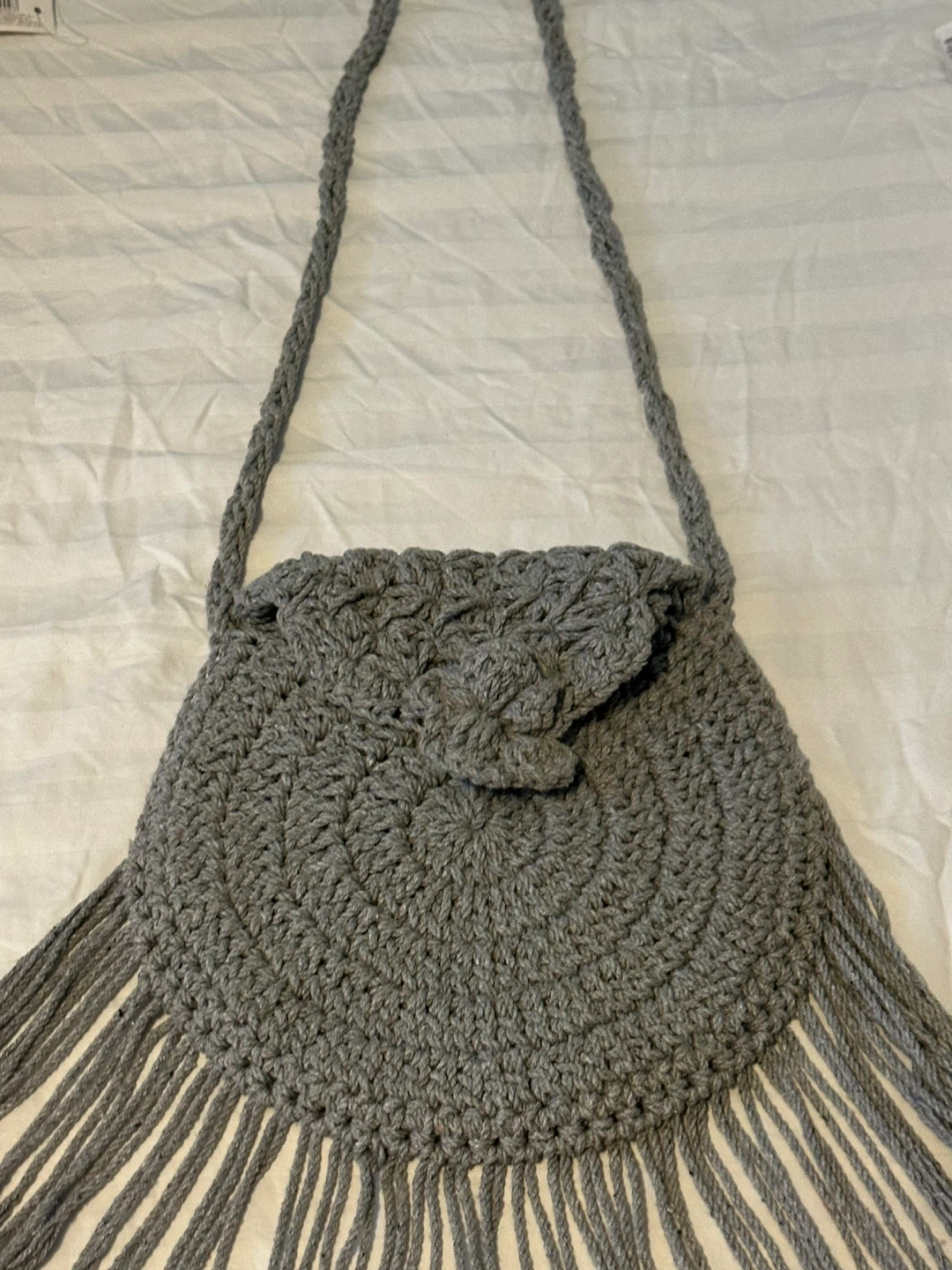 Grey Crochet Shoulder Bag with Fringe - photo 4