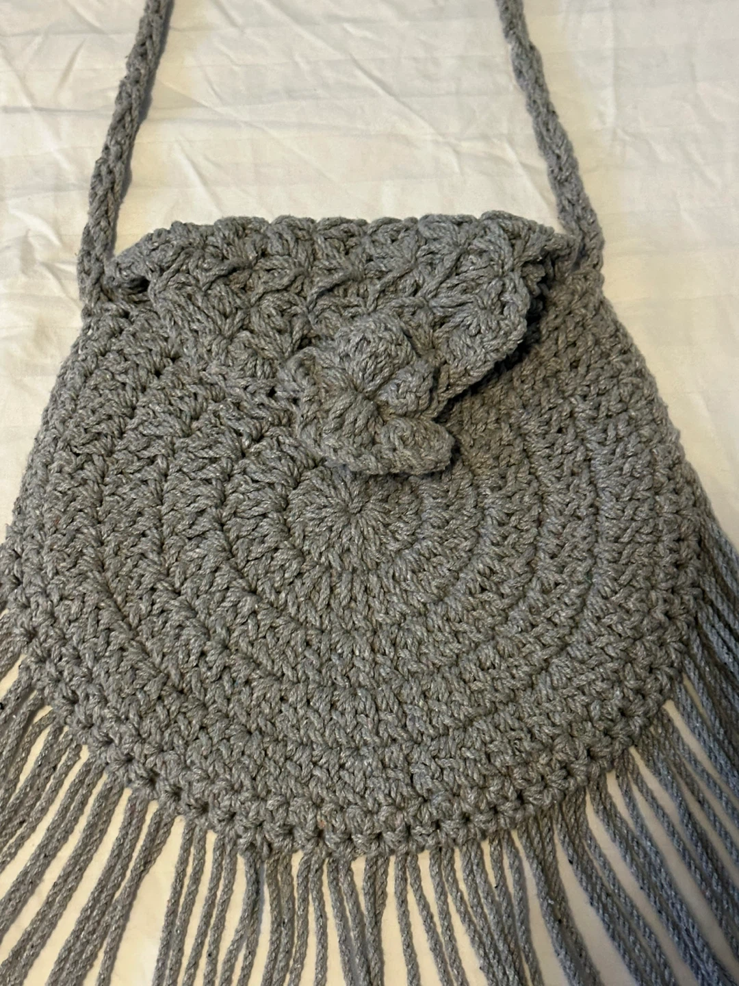 Grey Crochet Shoulder Bag with Fringe - photo 2