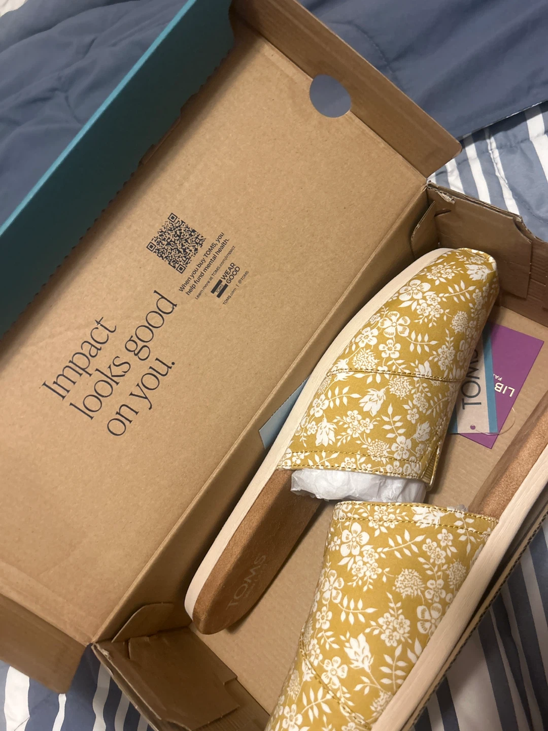 TOMS Yellow Floral Slip-On Shoes