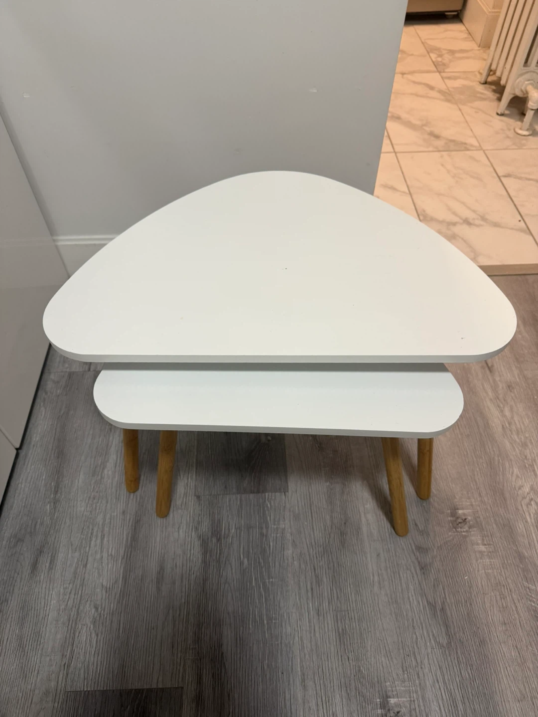 White Nesting Side Tables with Wood Legs