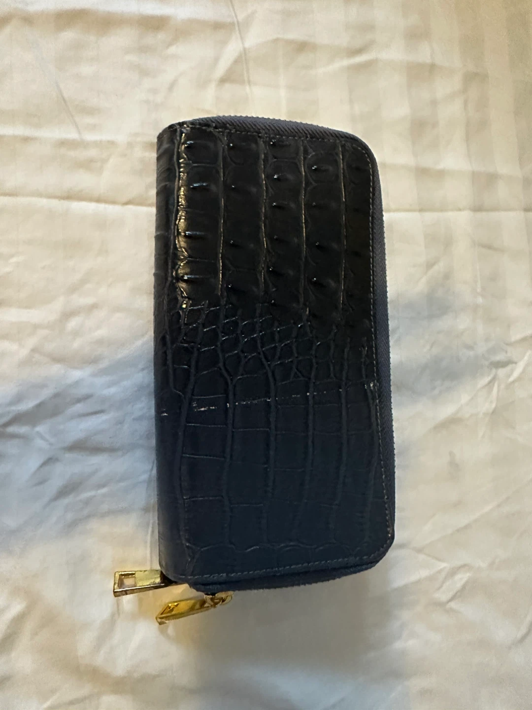 Navy Blue Crocodile Embossed Zippered Wallet - photo 2