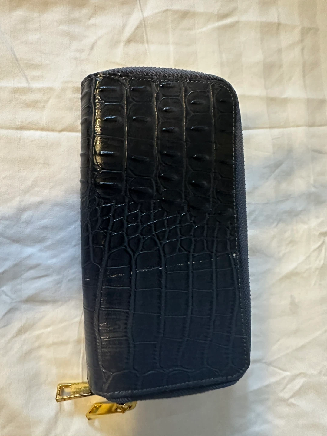 Navy Blue Crocodile Embossed Zippered Wallet - photo 3