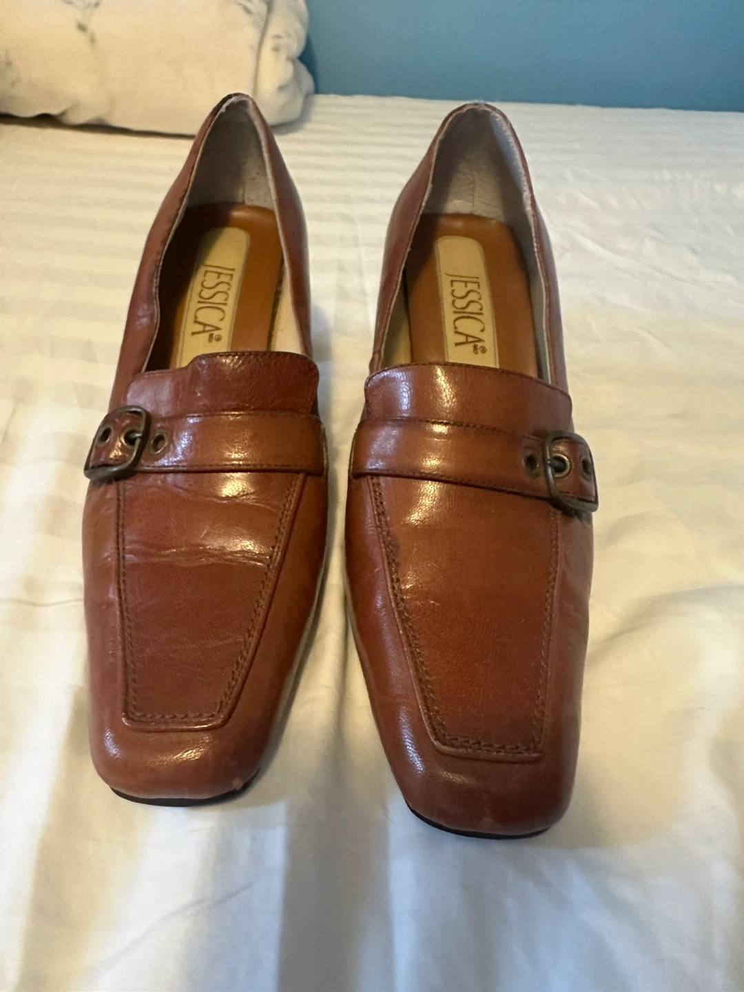 Brown Leather Jessica Loafer Heels - photo 2