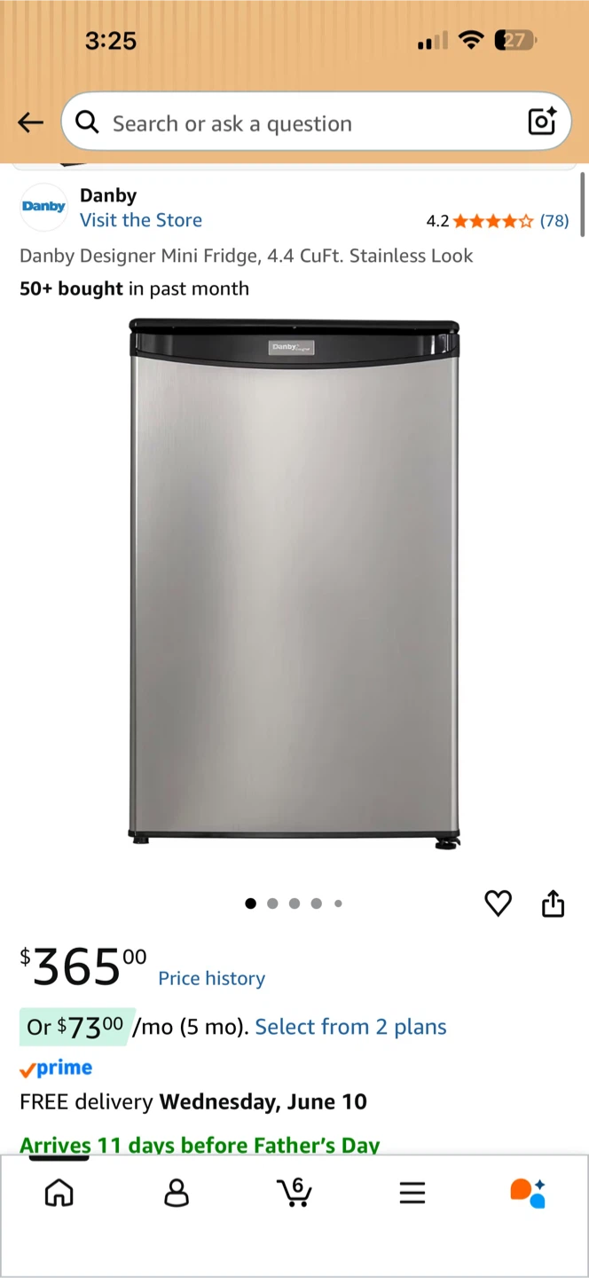 Danby Designer Mini Fridge 4.4 CuFt Stainless Look