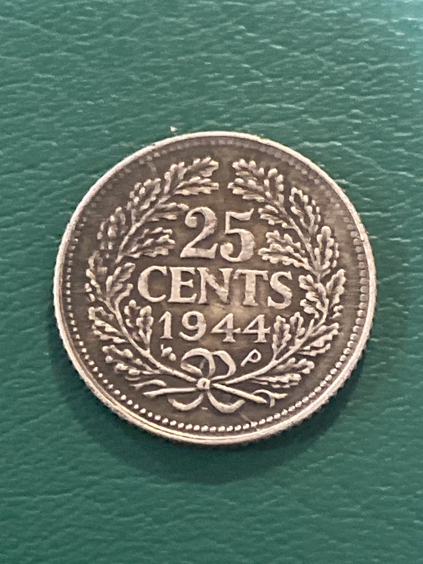 1944 Netherlands 25 Cents silver Coin - Wilhelmina - photo 2