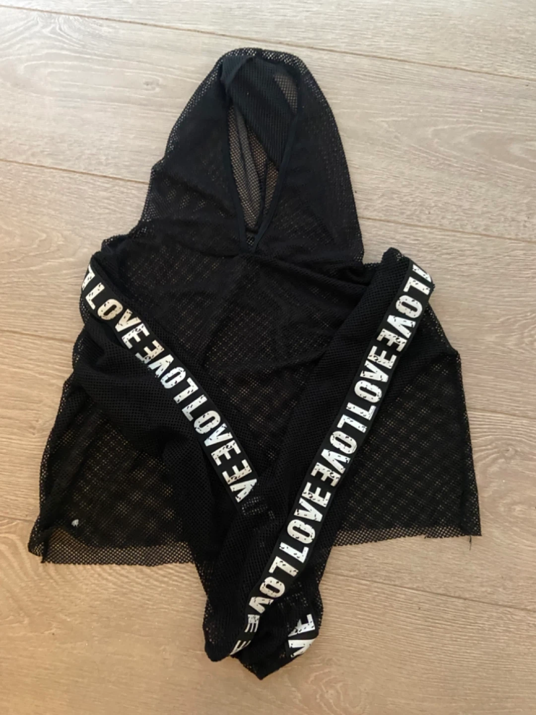 Black Mesh Crop Hoodie