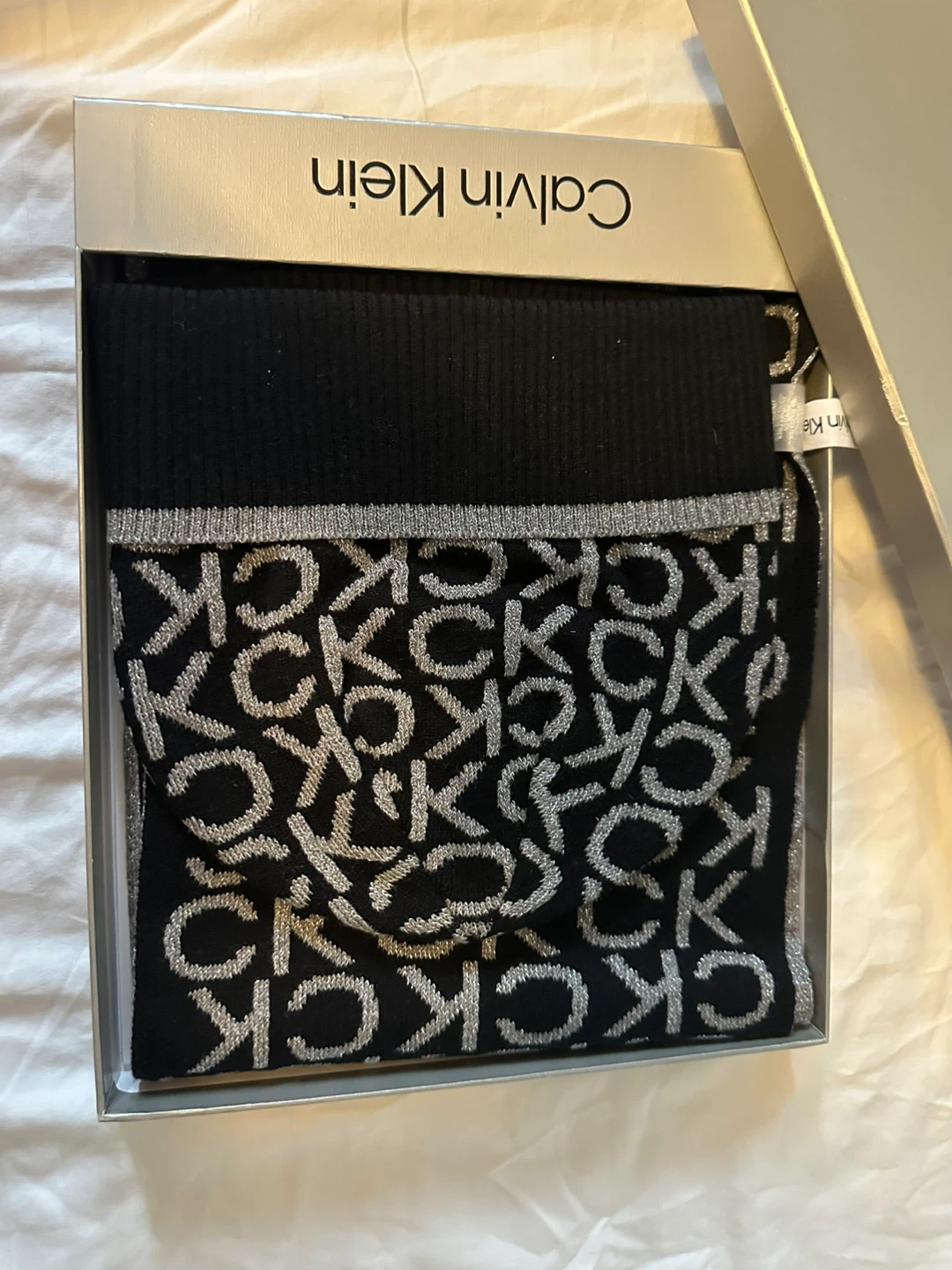Calvin Klein Black & Silver CK Logo Scarf and Hat Set - photo 3
