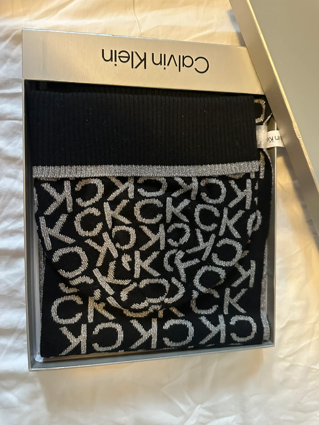 Calvin Klein Black & Silver CK Logo Scarf and Hat Set - photo 2