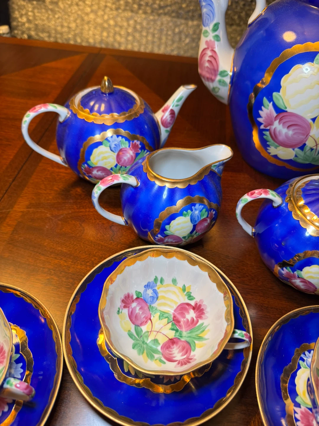 Blue Floral Teapot Set with Cups and Saucers - photo 3