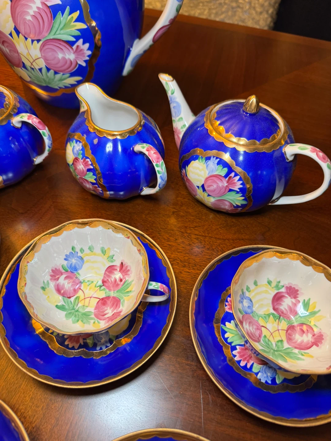 Blue Floral Teapot Set with Cups and Saucers - photo 4