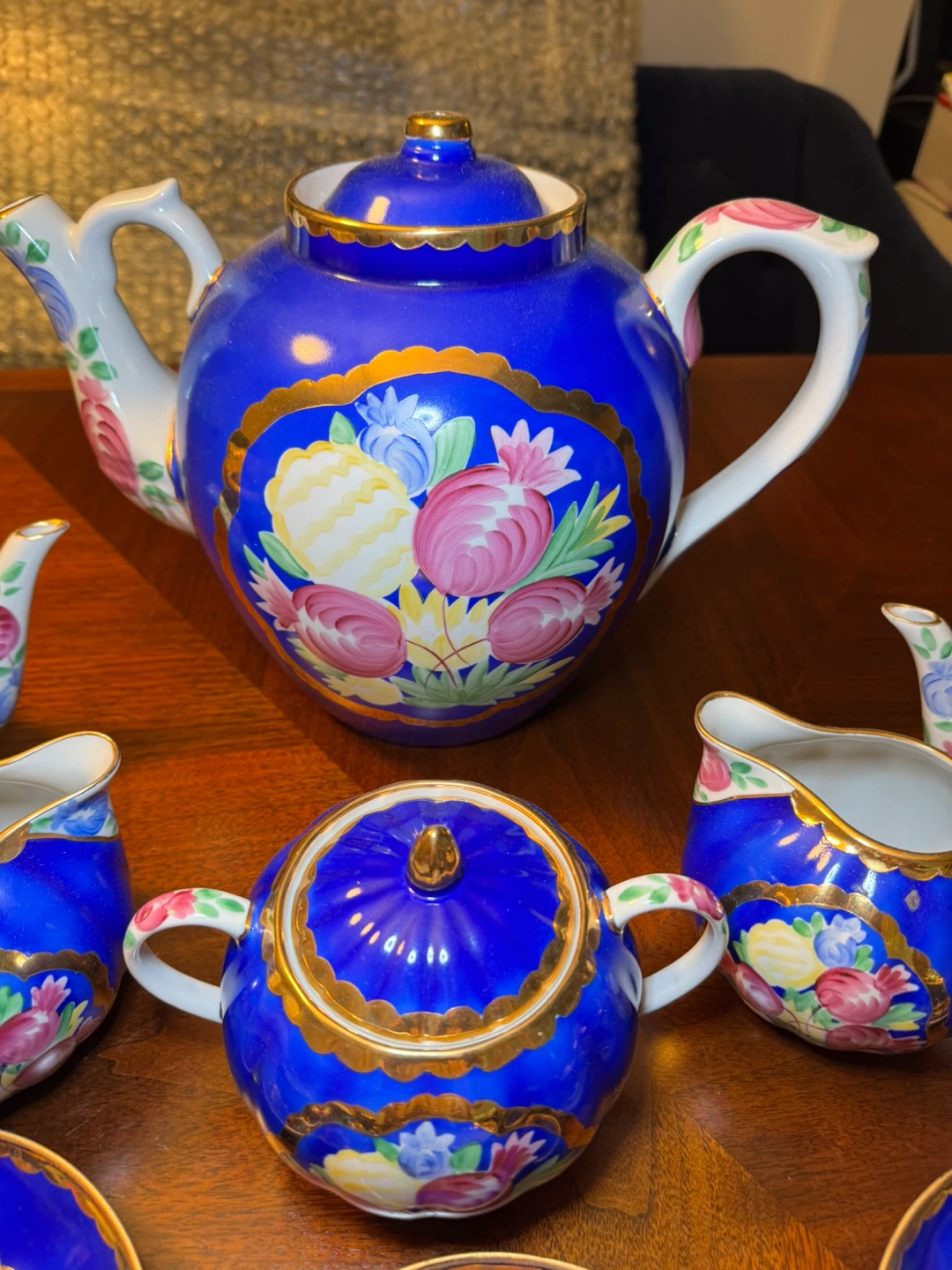 Blue Floral Teapot Set with Cups and Saucers - photo 2