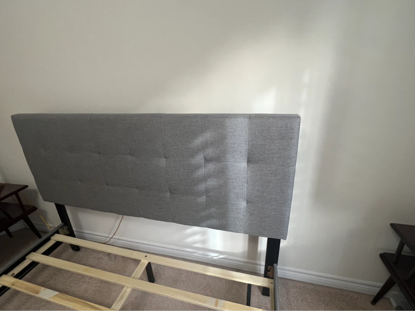 Grey Upholstered Queen Bed Frame with Headboard with Mattress - photo 3