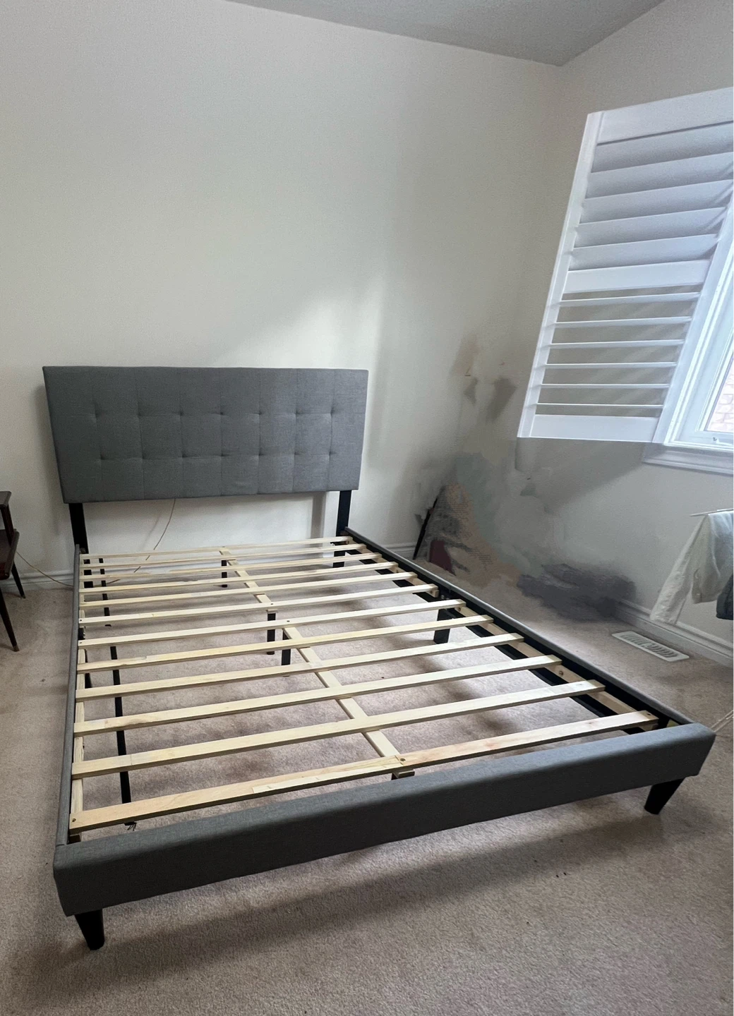 Grey Upholstered Queen Bed Frame with Headboard with Mattress