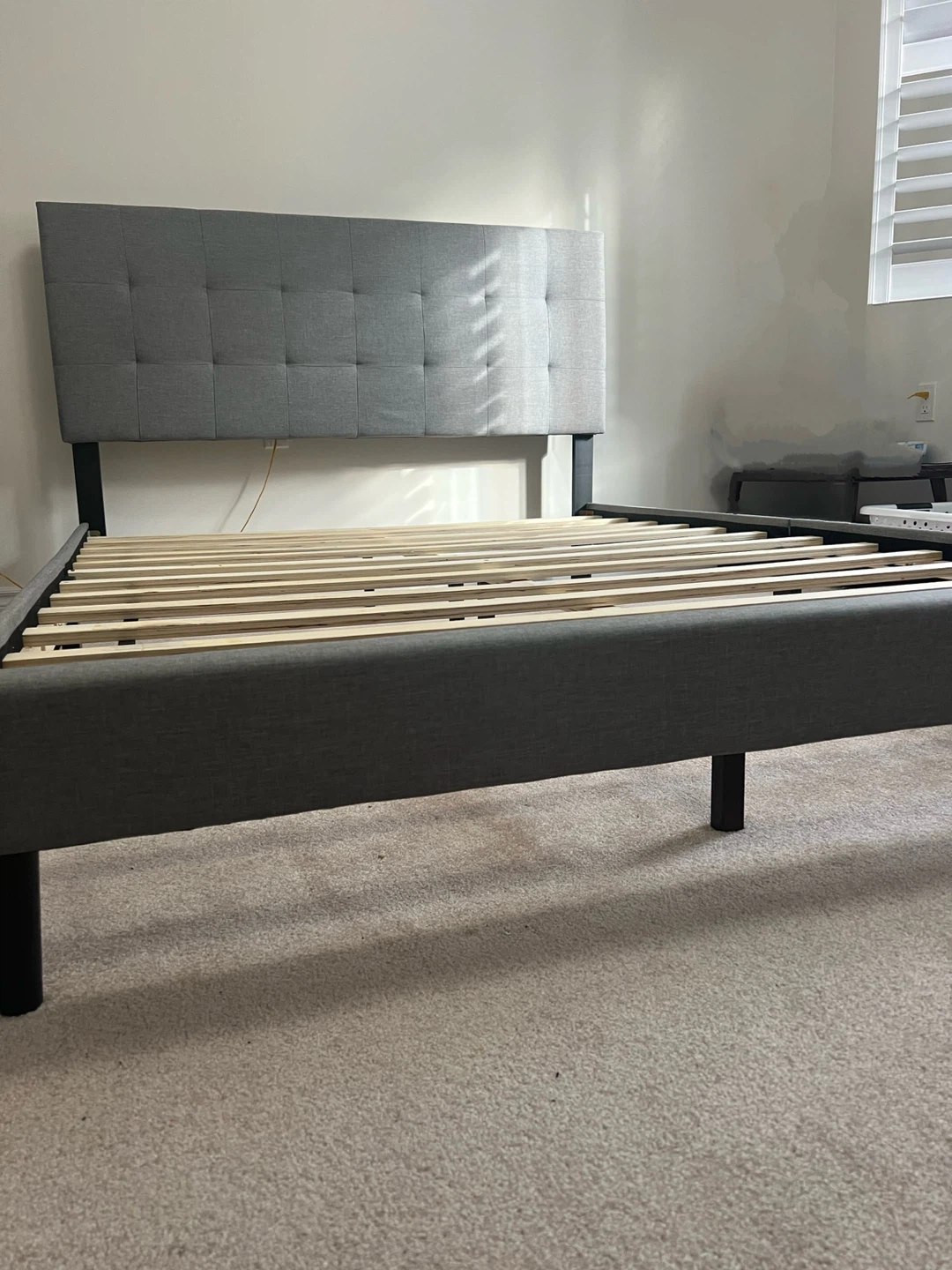 Grey Upholstered Queen Bed Frame with Headboard with Mattress - photo 4