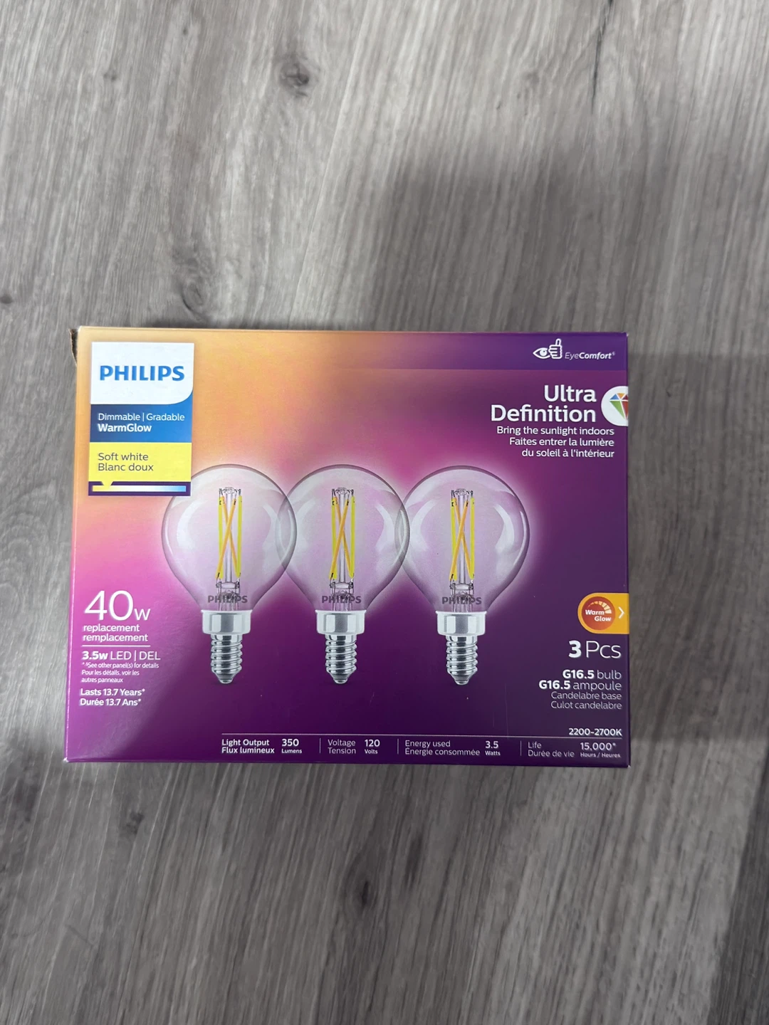 Philips LED Light Bulbs 3 Pack G16.5 Warmglow