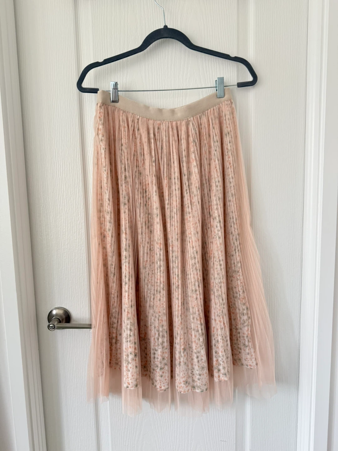 Peach Pleated Midi Skirt