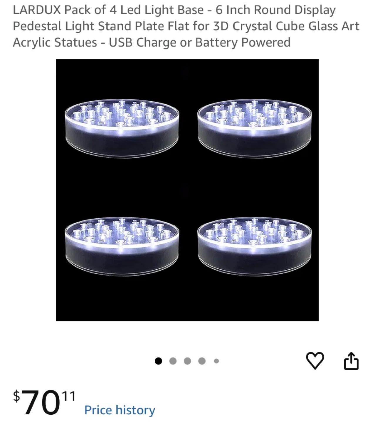 New Set of 4 Led Light Base - 6” Round Display Centerpiece light - photo 3