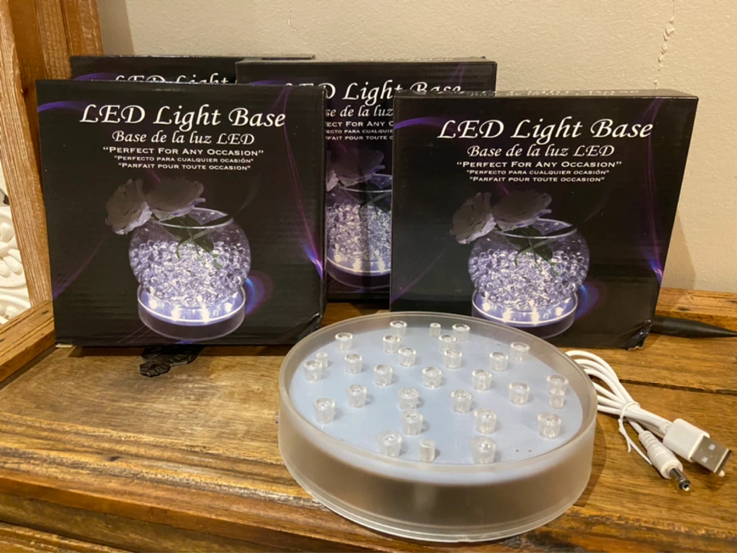 New Set of 4 Led Light Base - 6” Round Display Centerpiece light - photo 2