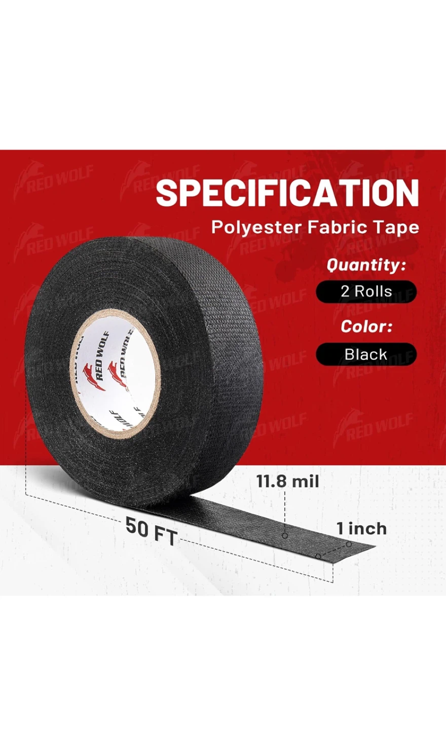 Red Wolf Auto Electrical Wiring Loom Harness Tape - Black