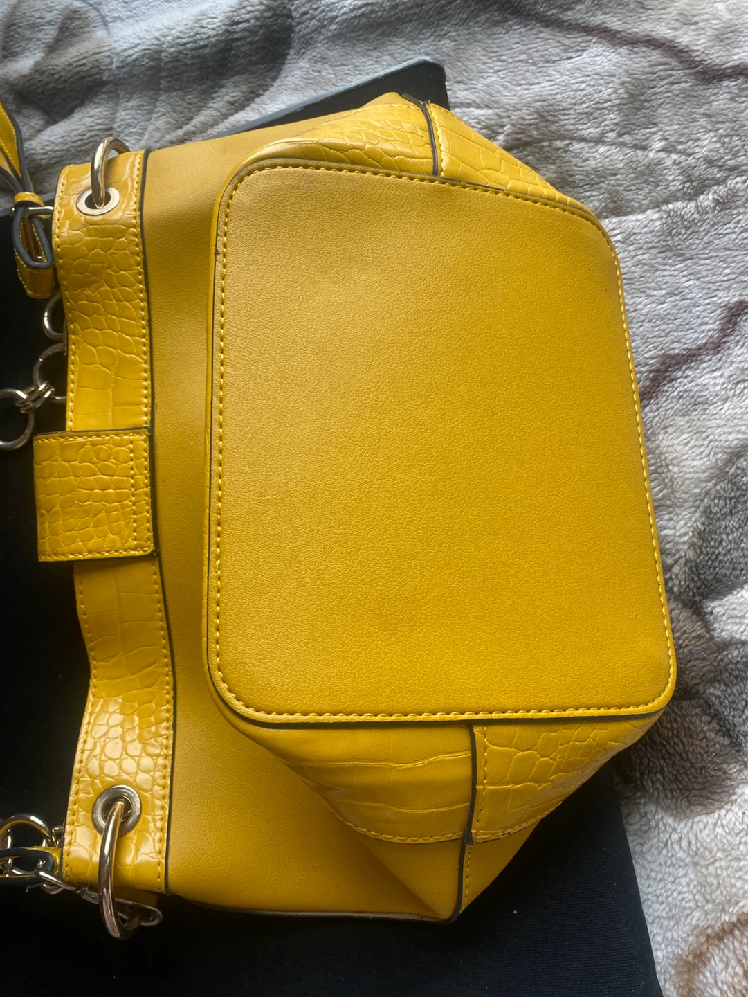 Yellow Faux Croc Shoulder Bag - photo 2