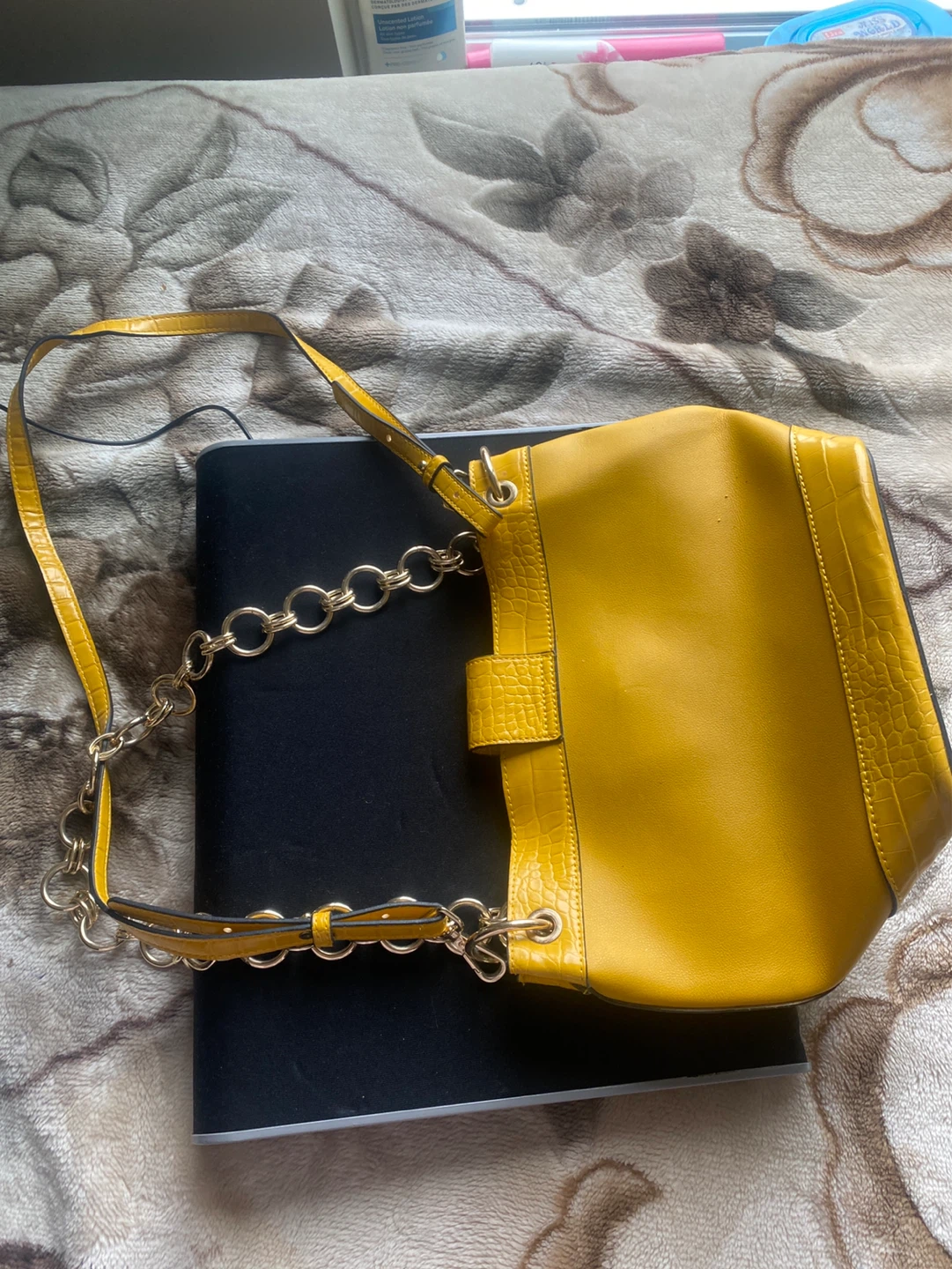 Yellow Faux Croc Shoulder Bag