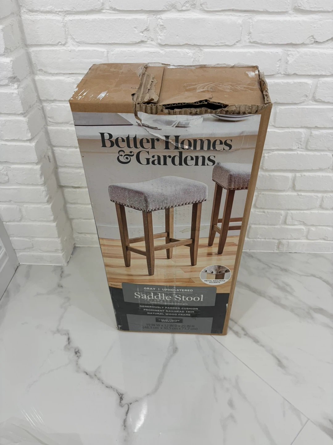 Better Homes & Gardens Gray Upholstered Saddle Stool - photo 3