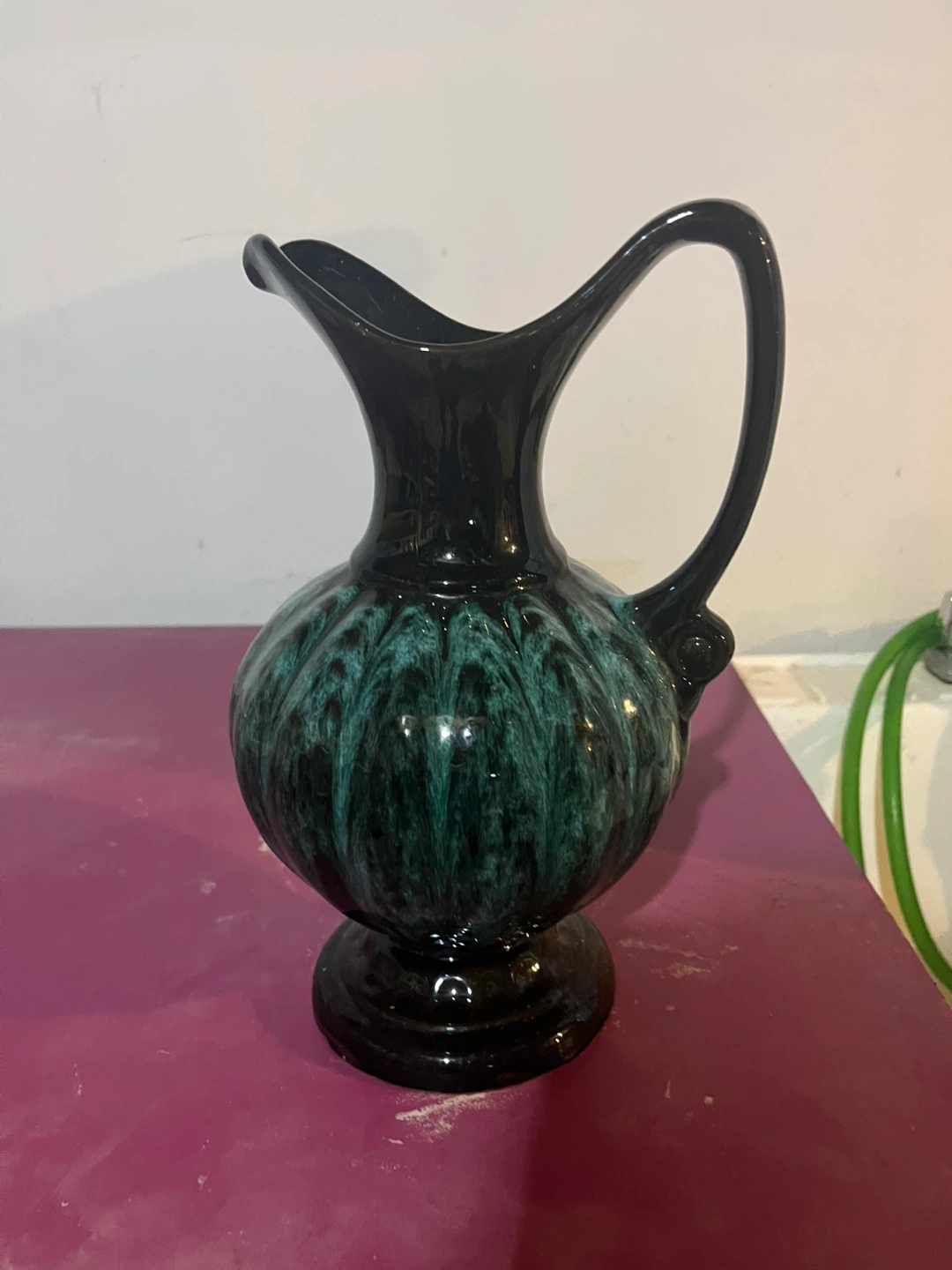 Black and Teal Glazed Pitcher