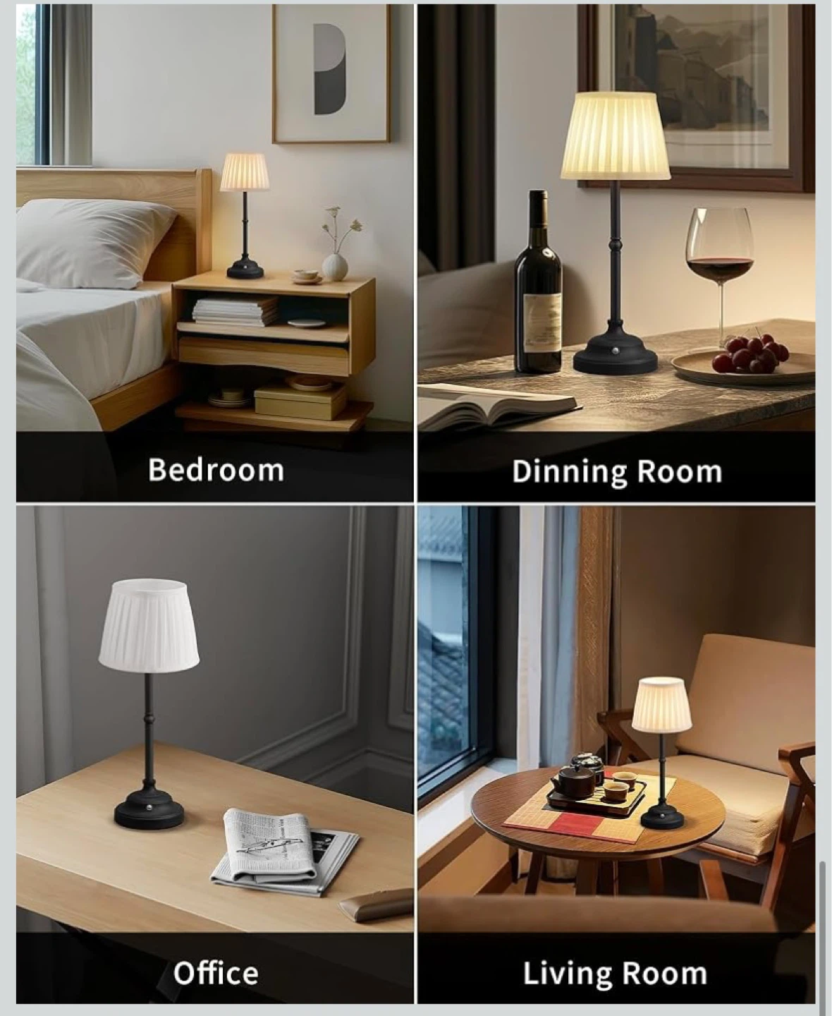 New Cordless LED Table Lamp Fabric Shade - photo 4