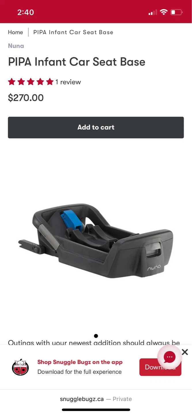 Nuna PIPA Infant Car Seat Base- brand new in sealed box