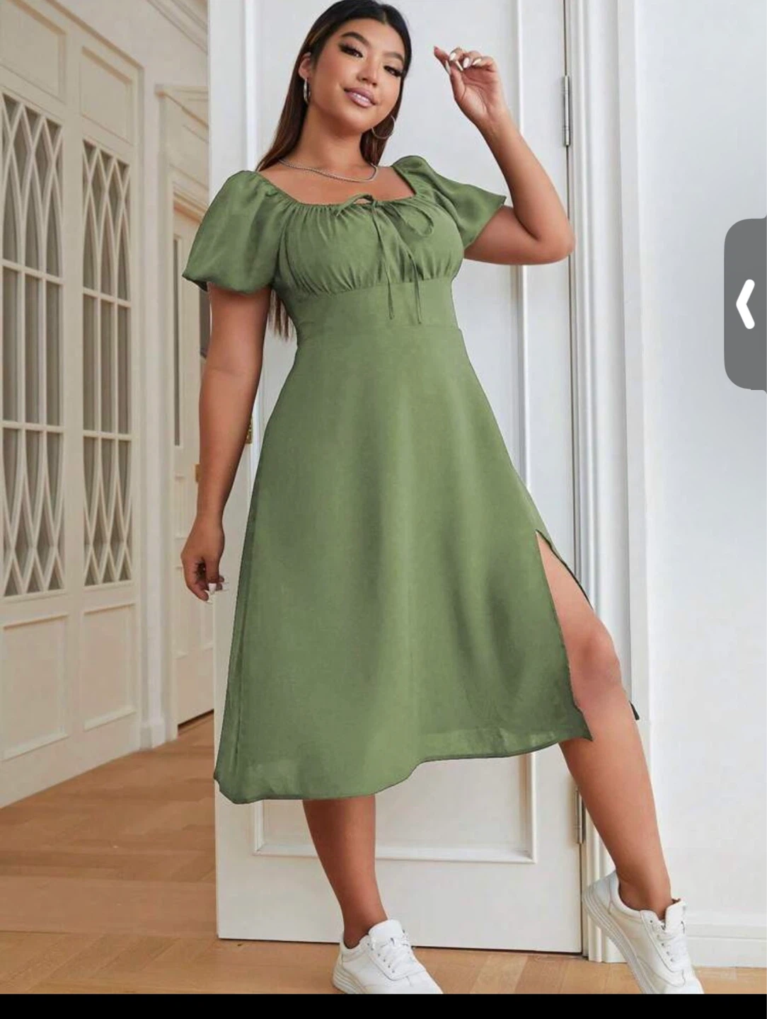 Green Puff Sleeve Midi Dress