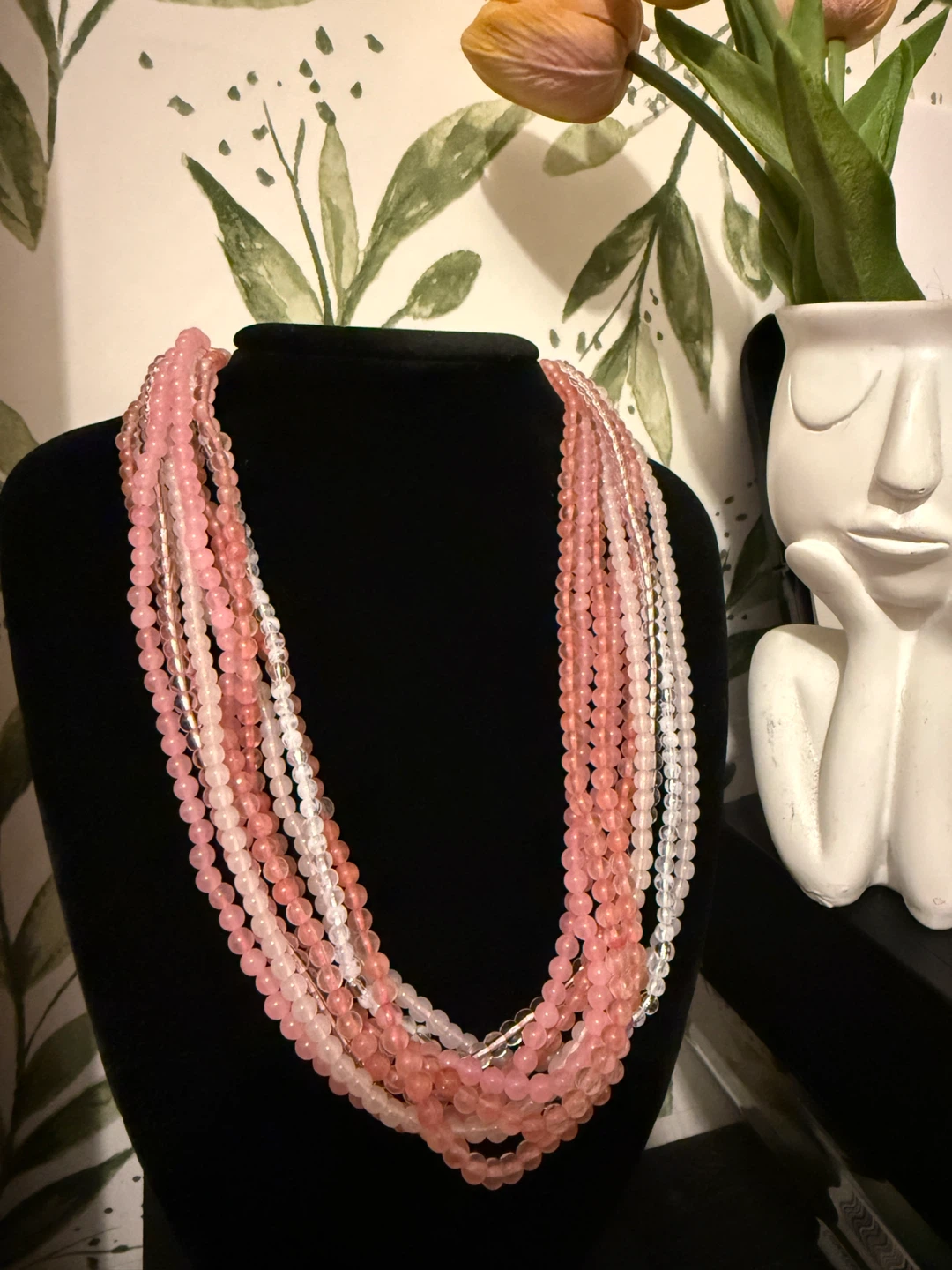 Multi-Strand Pink Beaded Necklace