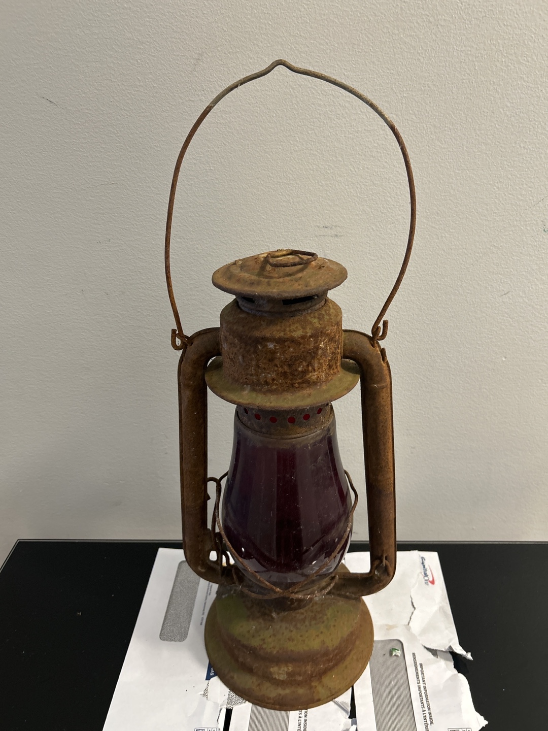 Rustic Red Glass Lantern Needs repair)