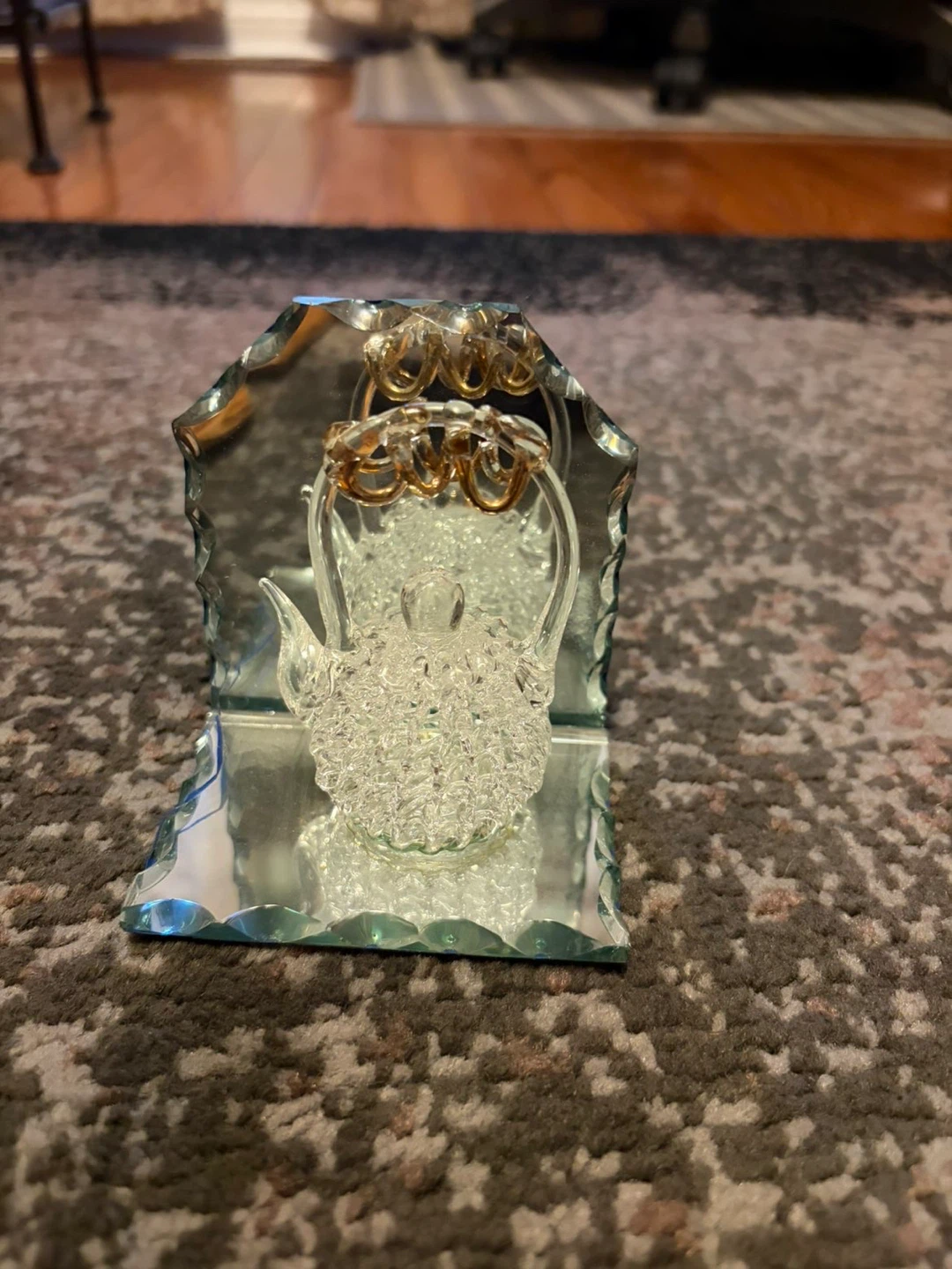 Glass Teapot Figurine with Mirrored Stand