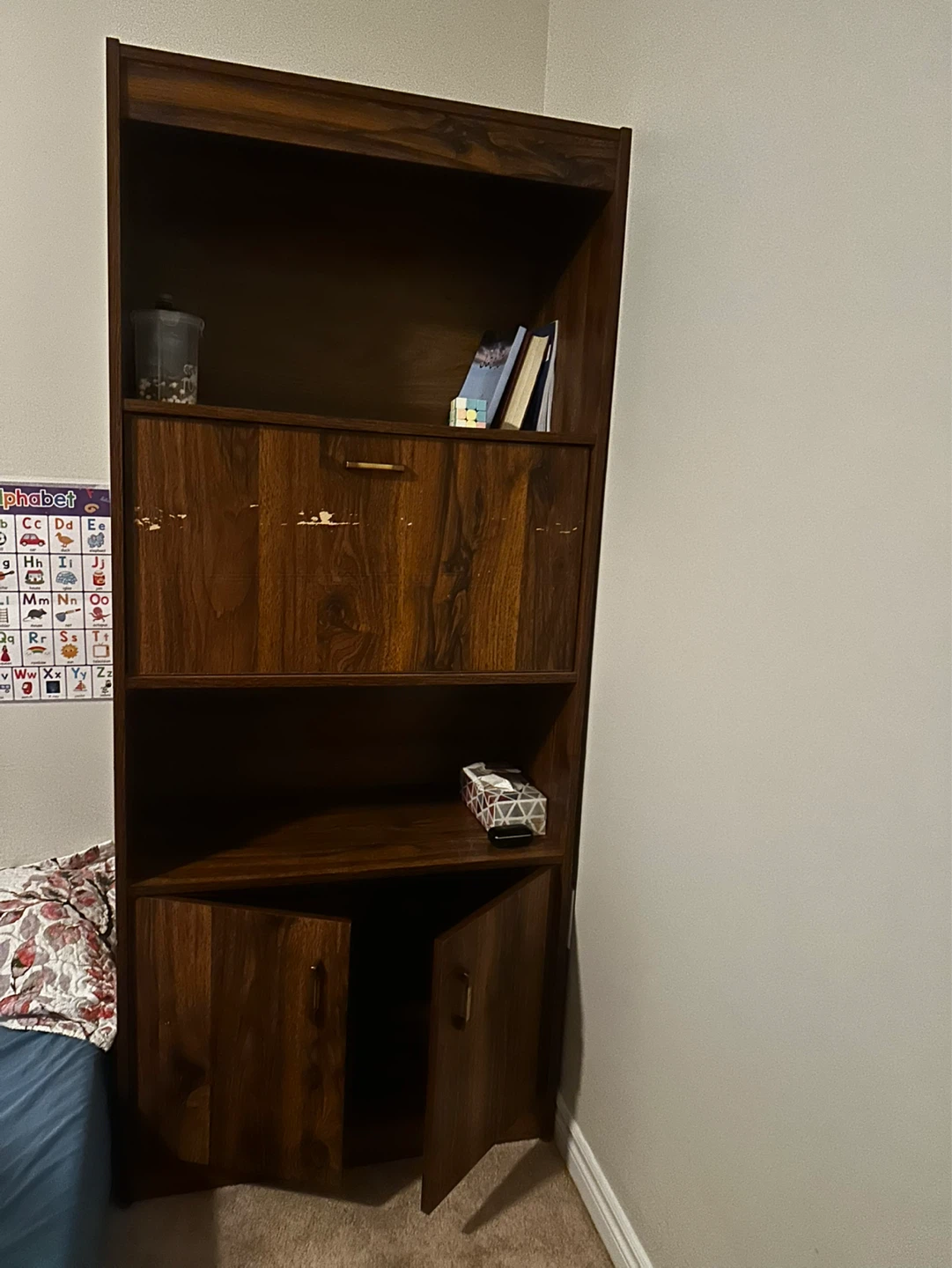 Wooden Bookcase with Desk and Cabinets