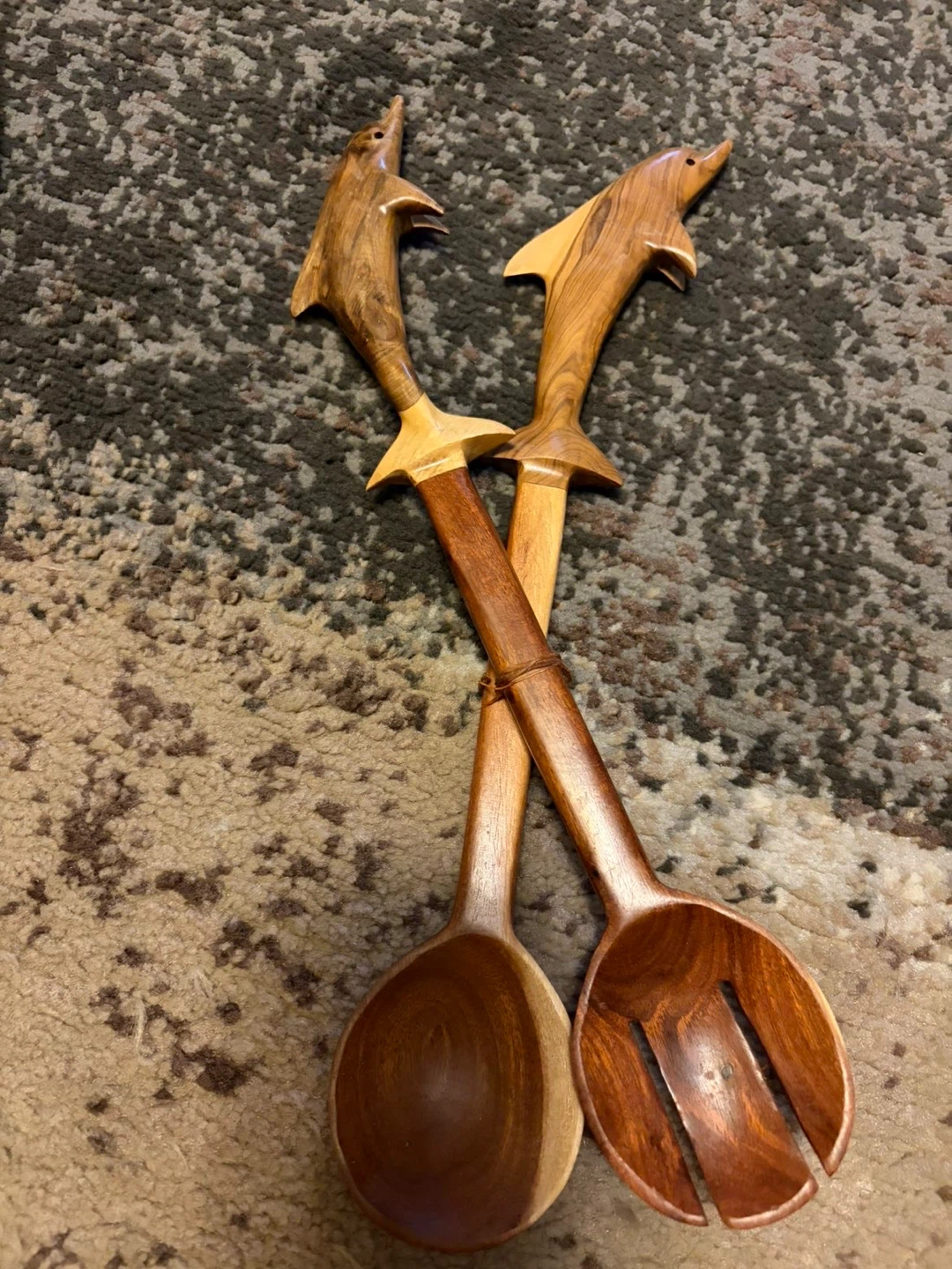 Wooden Salad Servers with Dolphin Handles
