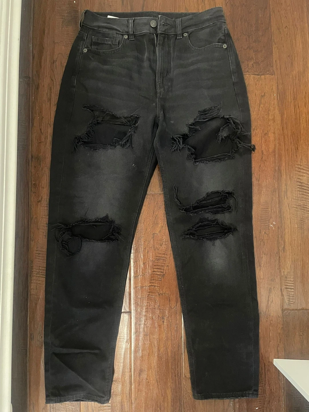 American Eagle Black Ripped Mom Jeans