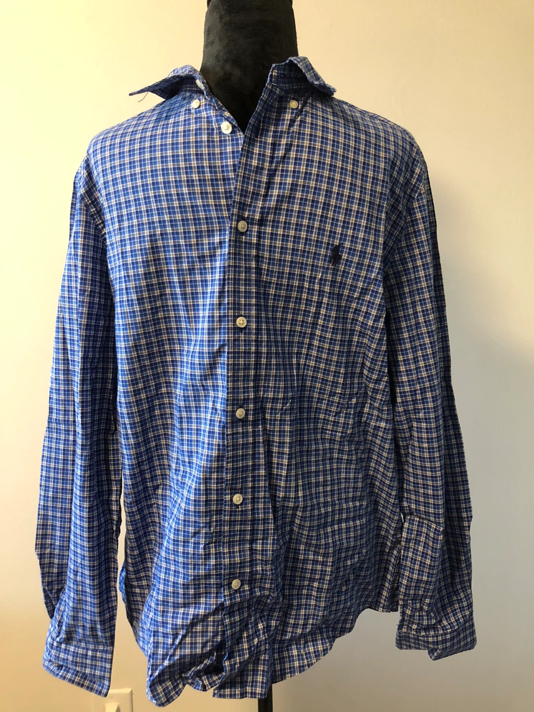 Ralph Lauren Men's Blue Plaid Button-Up Shirt
