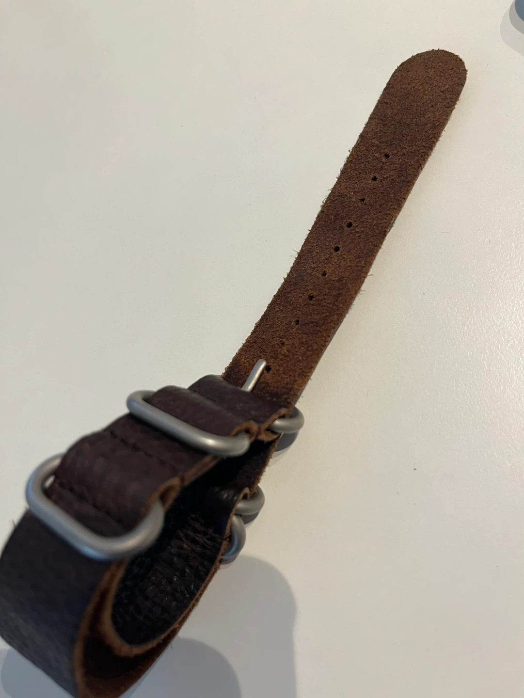 Slip-through Leather Watch Strap - dark brown - photo 5