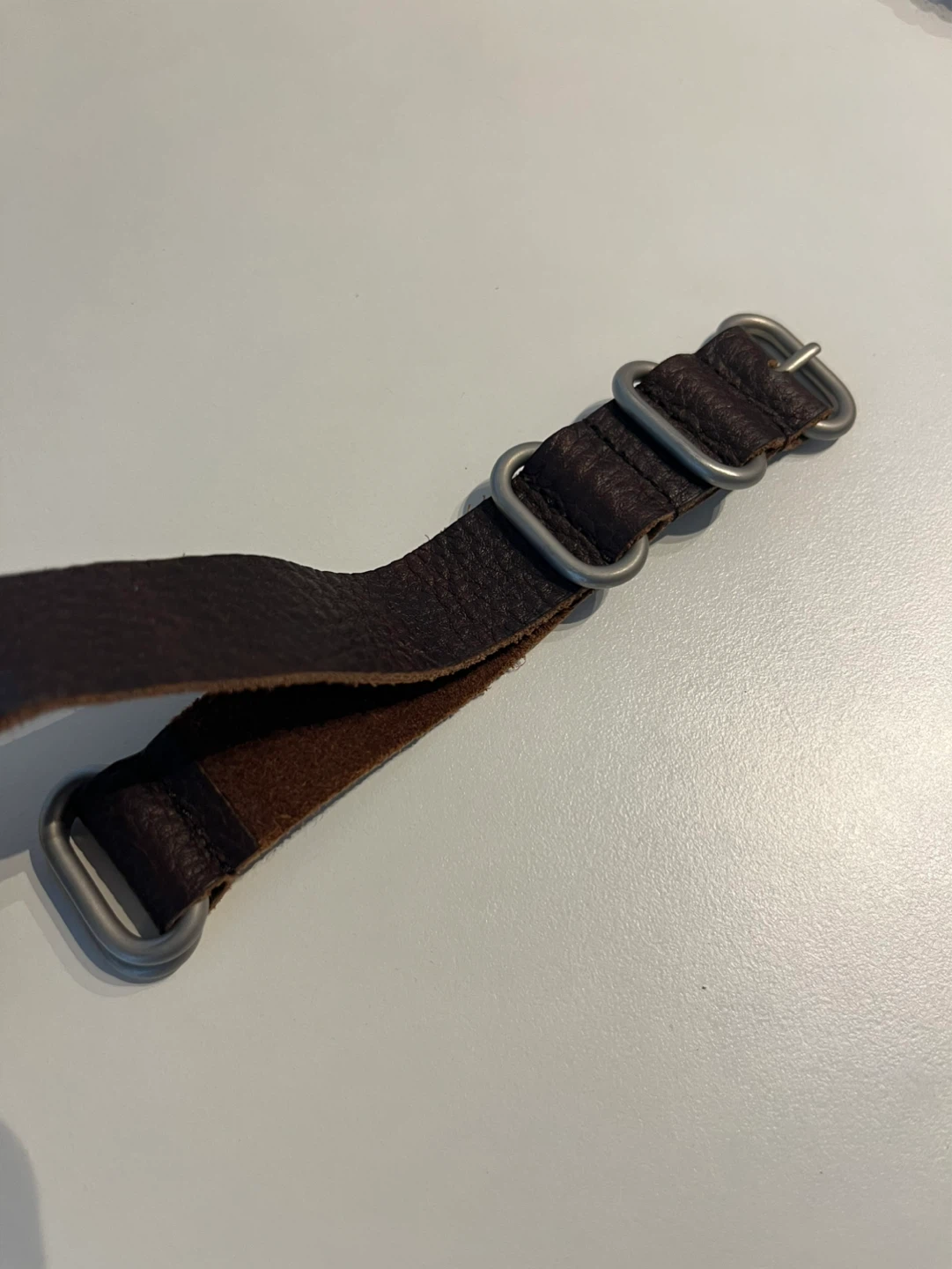 Slip-through Leather Watch Strap - dark brown - photo 4