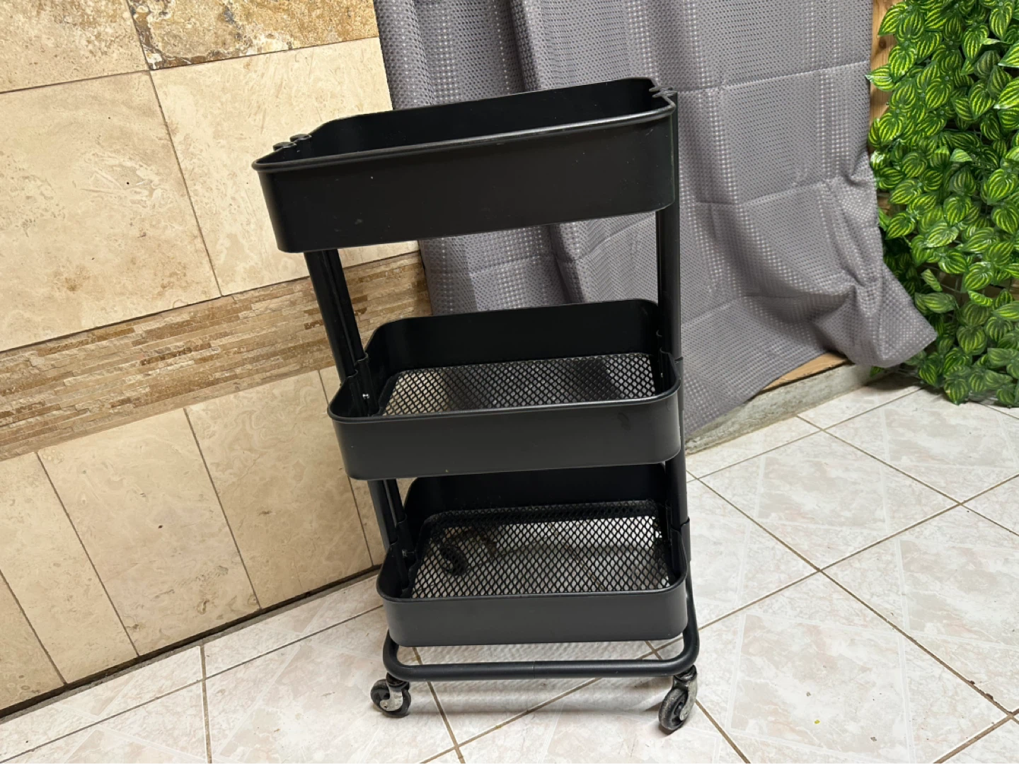 Black 3-Tier Rolling Storage Cart