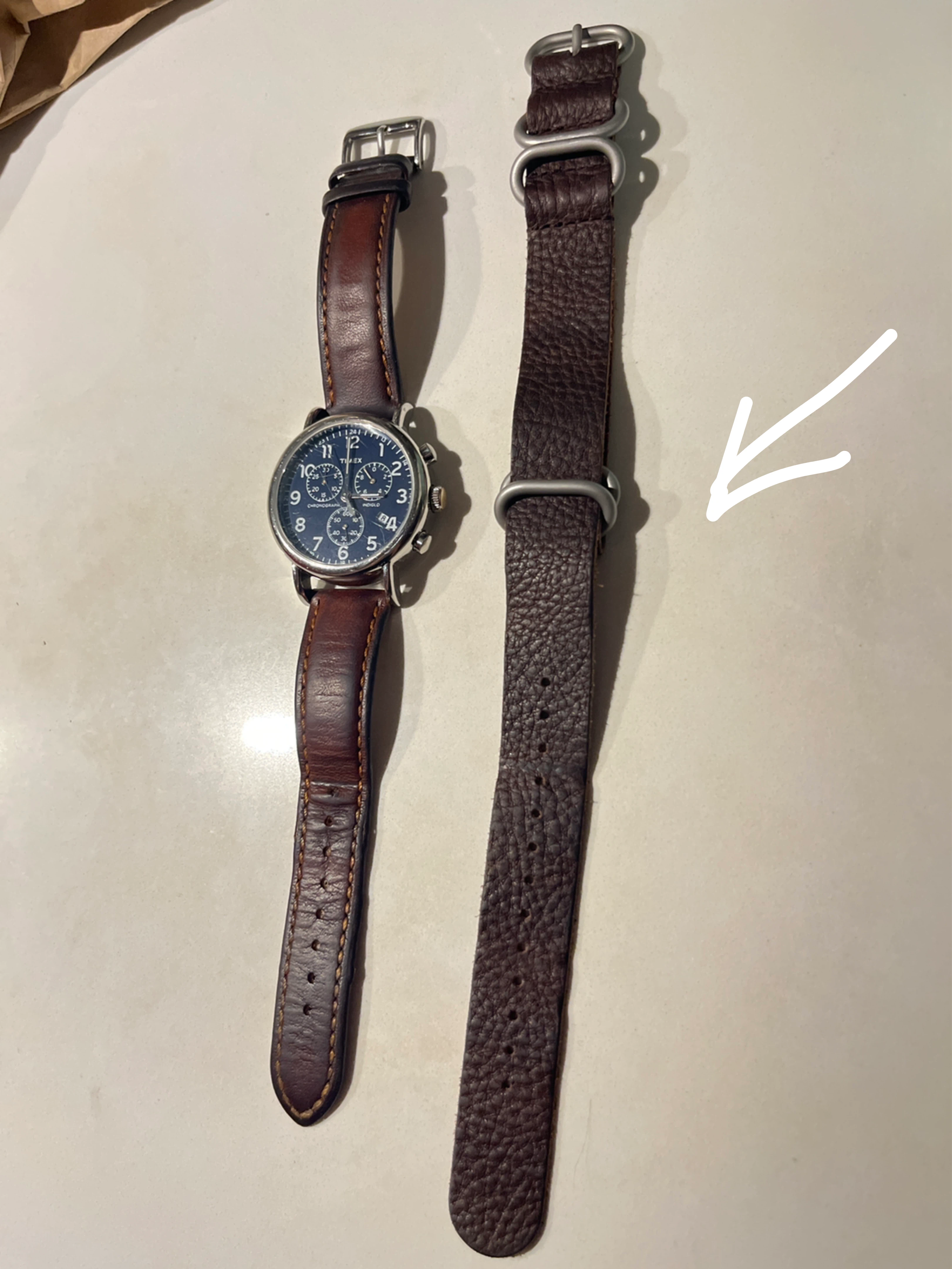 Slip-through Leather Watch Strap - dark brown - photo 3