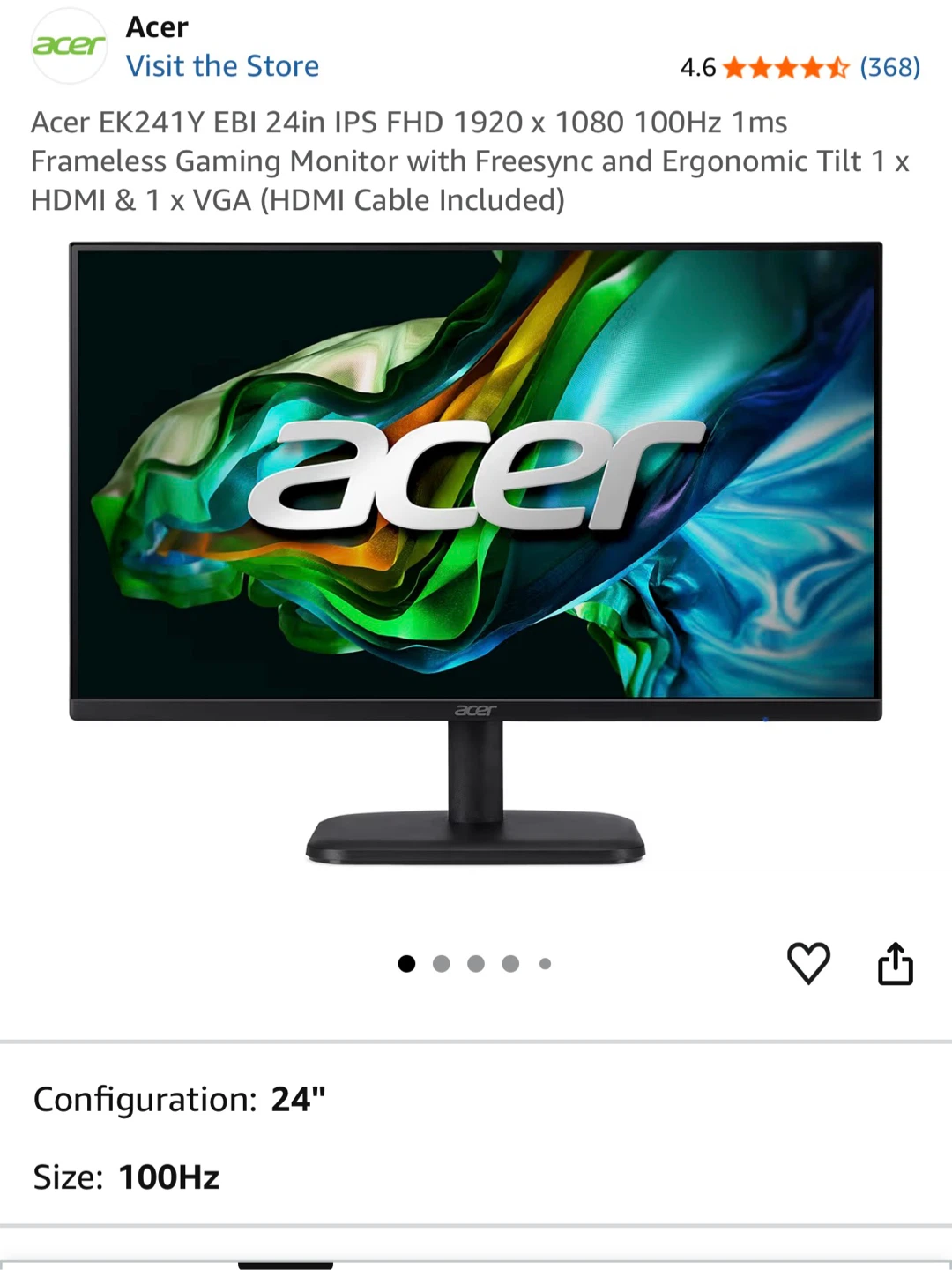 Acer EK241Y Ebi 24" FHD 100Hz Monitor