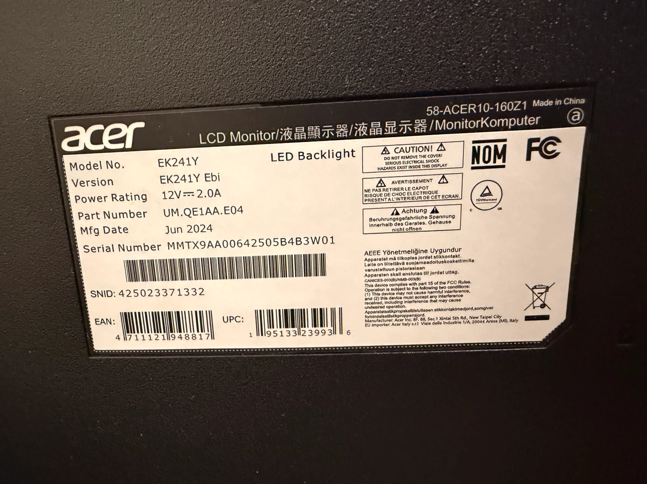 Acer EK241Y Ebi 24" FHD 100Hz Monitor - photo 2