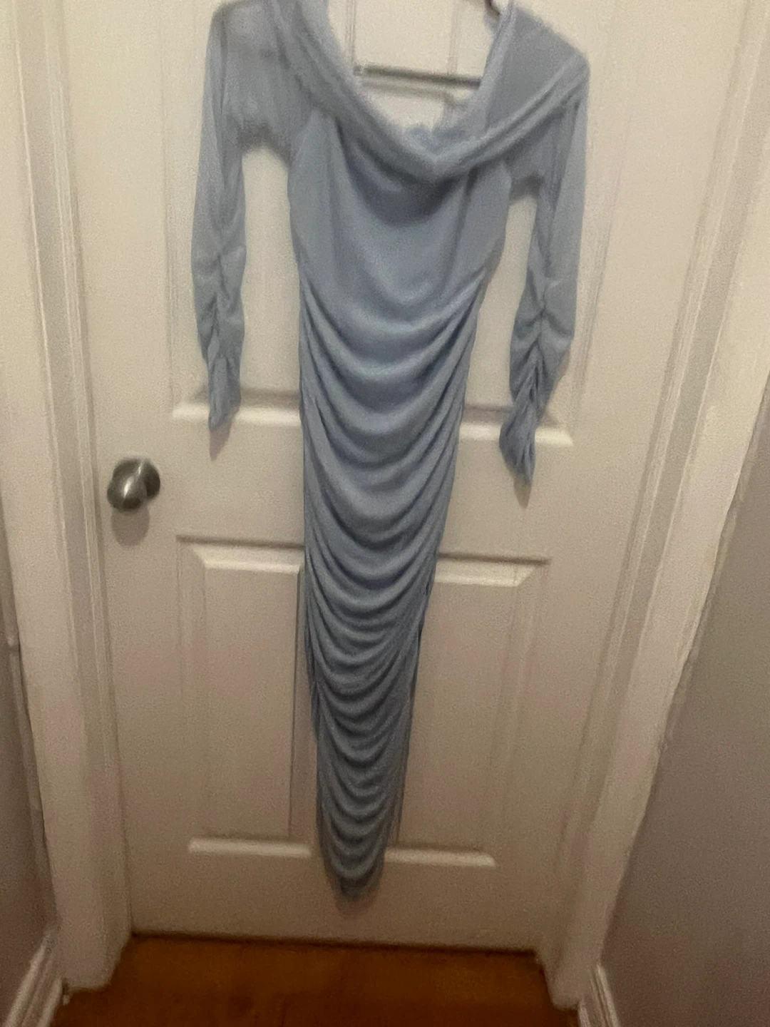 Light Blue Ruched Off-the-Shoulder Dress