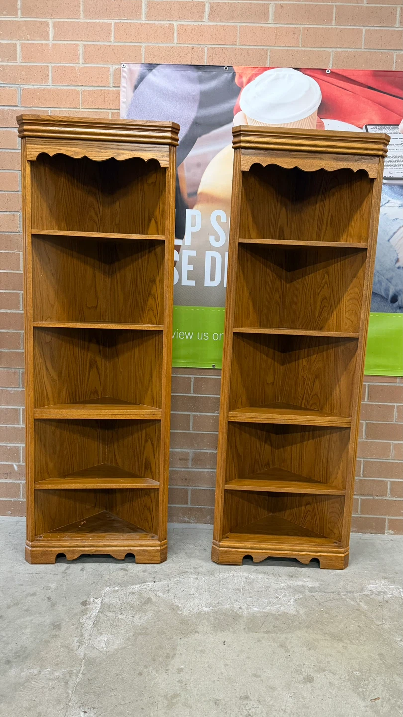 Corner Set of Two Wooden Bookcases