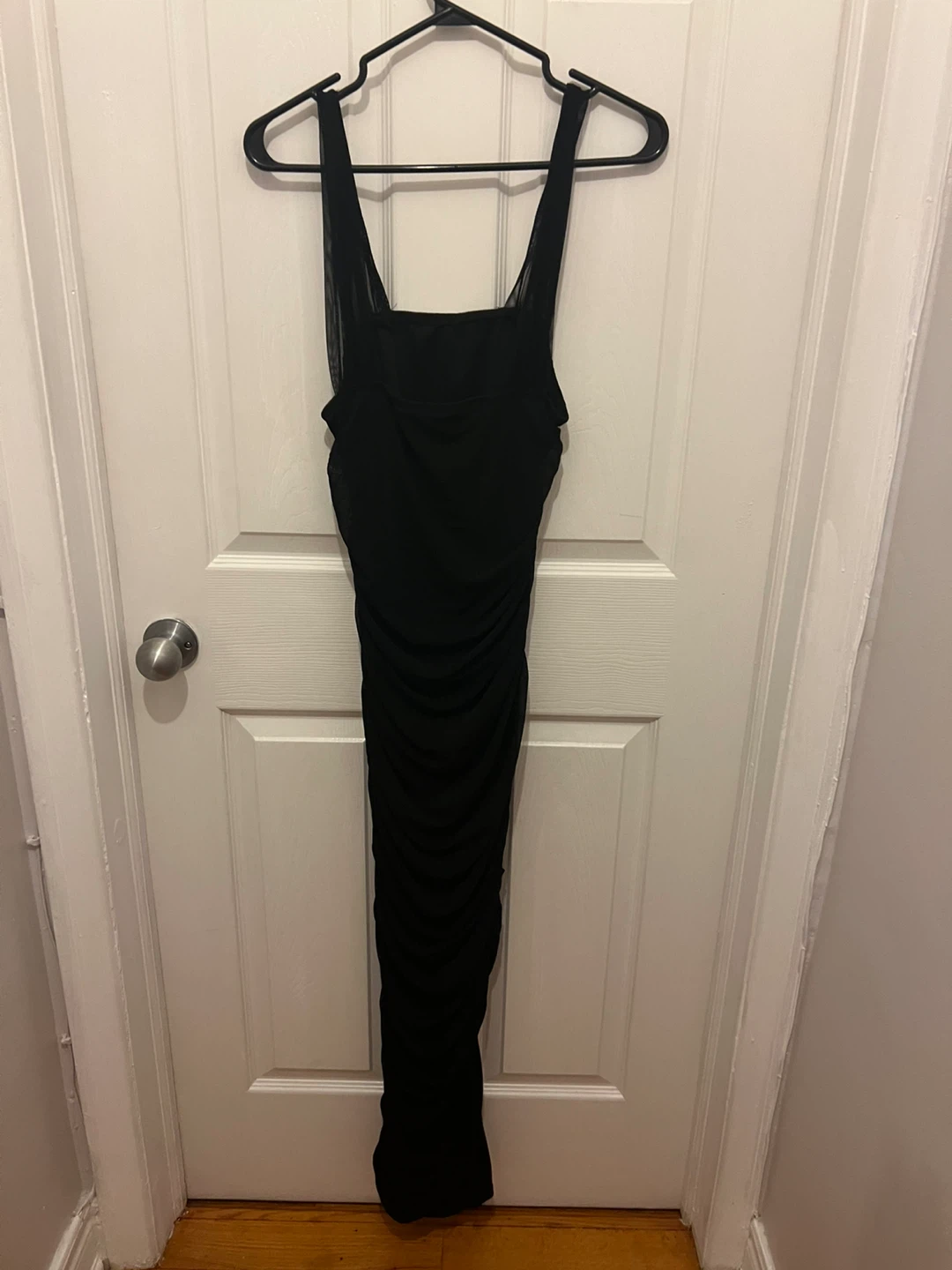 Black Ruched Mesh Maxi Dress -Medium