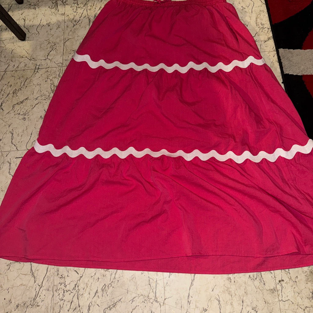 Pink Tiered Maxi Skirt with White Trim - photo 2