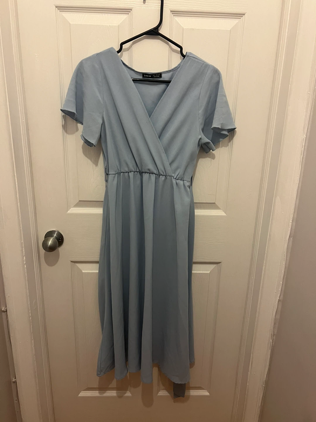 Blue V-Neck Midi Dress - medium