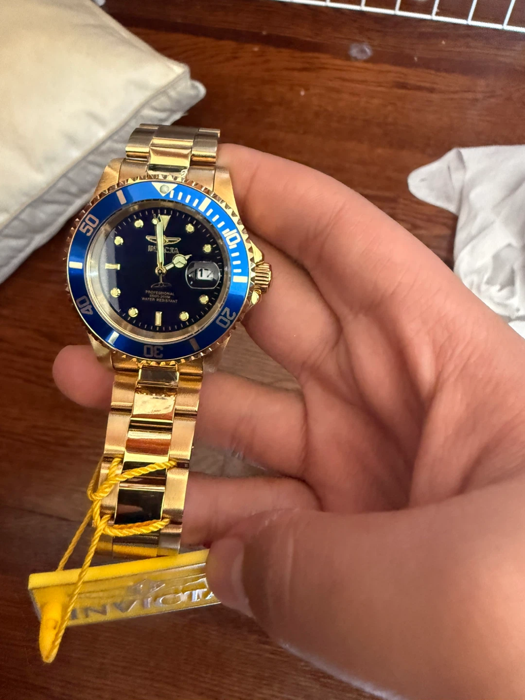 Invicta Pro Diver Gold Tone Watch Blue Bezel